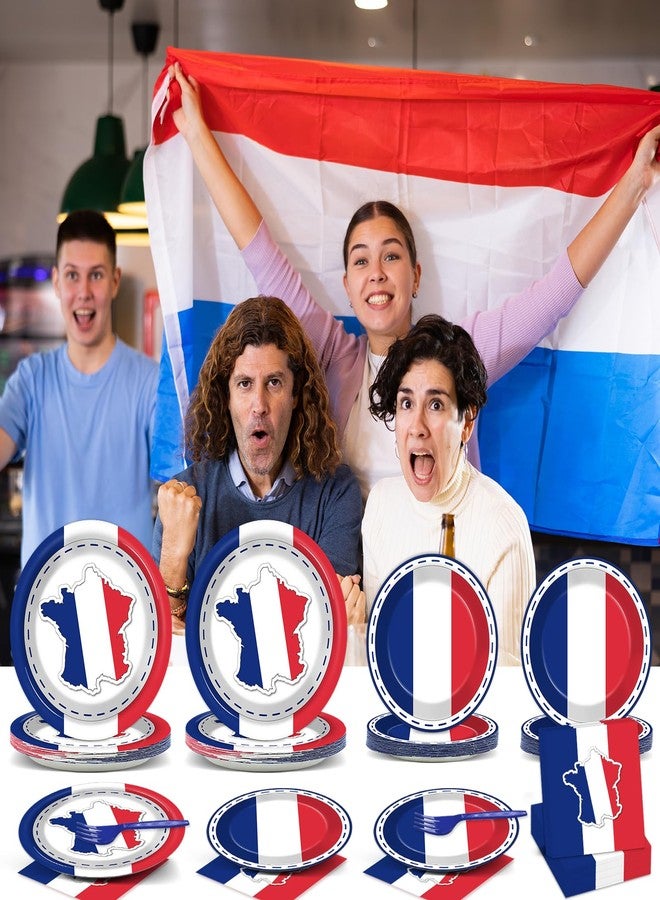 gisgfim 96Pcs France French Flag Party Supplies Paper Plates Napkins France Flag Party Tableware Set National Theme Party Decorations Favors for French Family Gathering Birthday Dining Serves 24 - Image 5